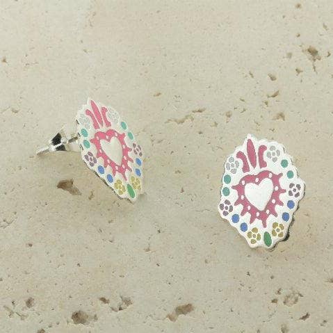 Multi Colour Enamel Heart In Shield Studs for wholesale by Makers & Providers