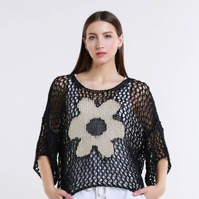 Daisy Kelsey SS Hi/Low Open Knit Sweater (BSS302D) for wholesale by TINA Stephens Italy/Tees By Tina