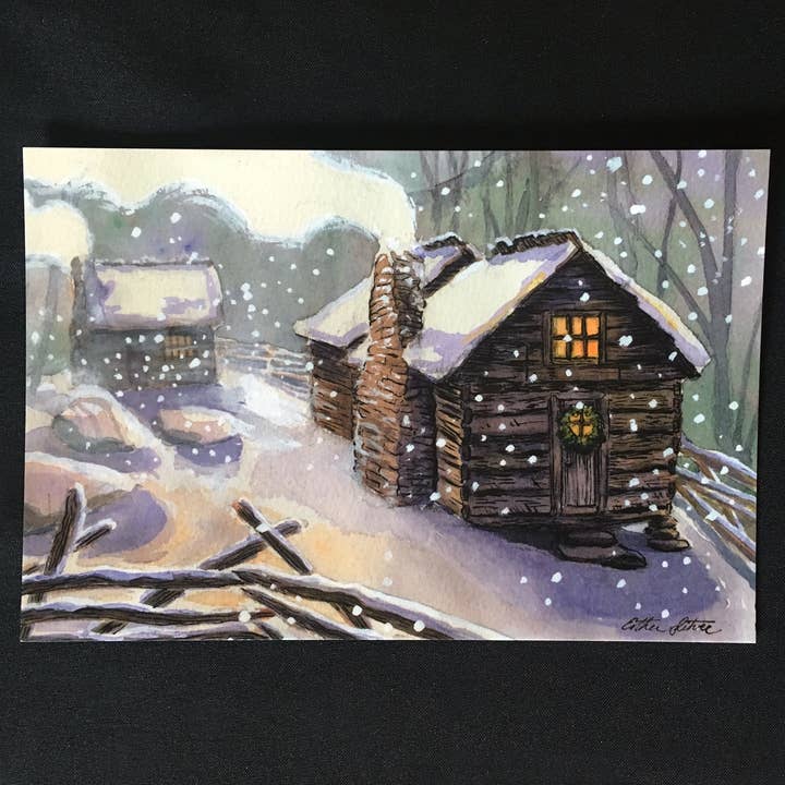 Winter Cabin briefkaart voor wholesale door Esther Sketch