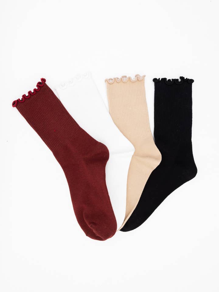 Leto Accessories - Wholesale Socks - Women's - Cotton Blend Lettuce Edge Crew Socks for All Season ๐งถ1