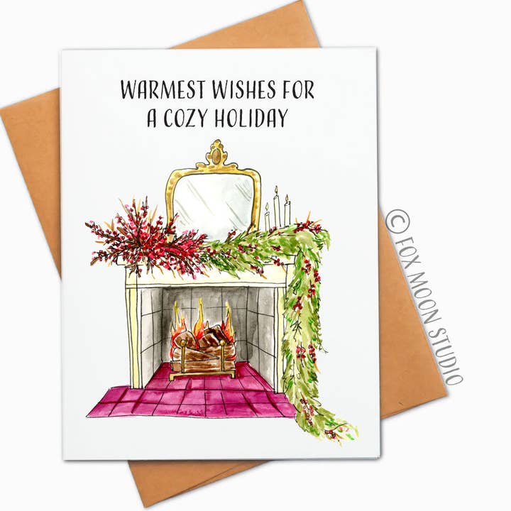 Warmest Wishes For A Cozy Holiday - Holiday Greeting Card for wholesale by Fox Moon Studio