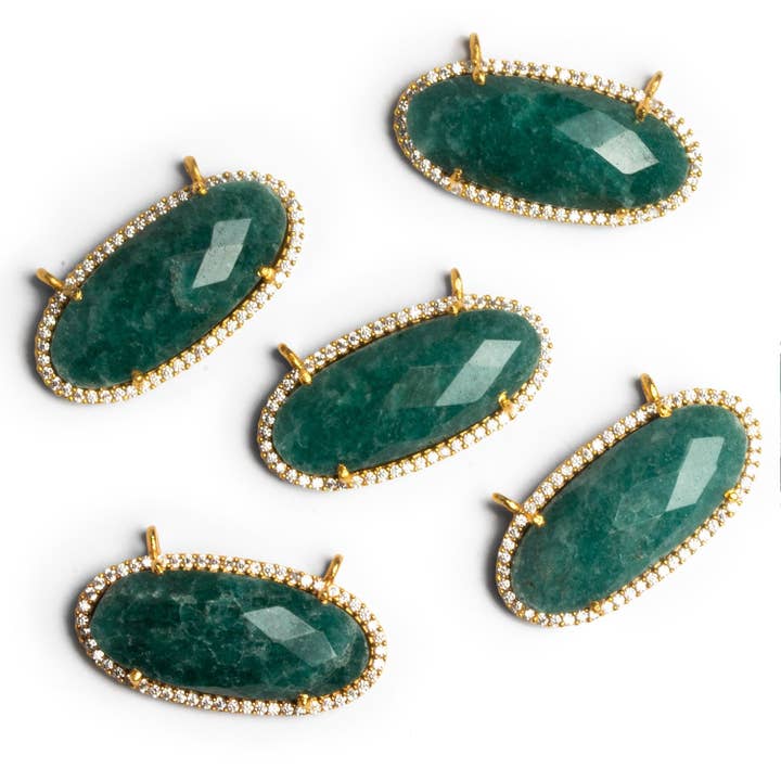 28x15mm Vergoldeter Aventurin Oval CZ Pavé Halo Verbinder 1 Perle für den Großhandel von The Bead Traders