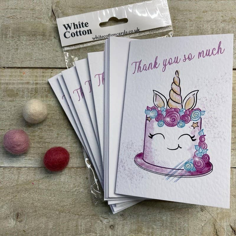 White Cotton Cards – wholesale Stationery/notecard set – Notelets- Thank You Pack of 6 -Unicorn Cake (N95-101)0