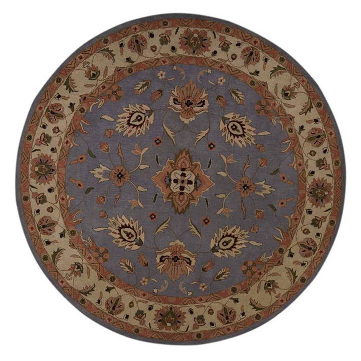 Hand Tufted Wool Round Area Rug in Blue and White for wholesale on Faire1