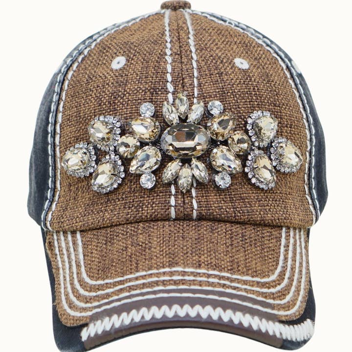 Olive & Pique - Wholesale Baseball Cap - Women's - Abstract Bejeweled Glitz Two-Toned Cap, Adjustable