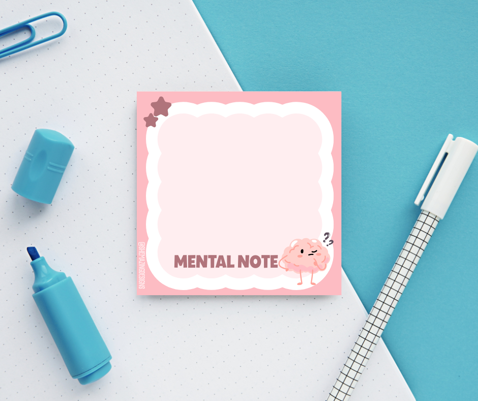Shemazing Designs - Wholesale Sticky Notes - Mental Note Sticky Note Pad – Cute Brain Design, Funny Office Stationery for Work or School1