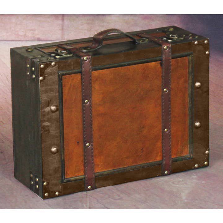 Quickway Imports – wholesale Decorative box – Wooden Vintage Luggage Trunks - Antique Carry on Suitcase St6