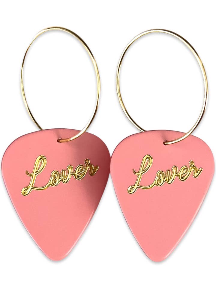 Lover Earrings Pink Gold Guitar Pick Hoop Earrings for wholesale by Groupie Love