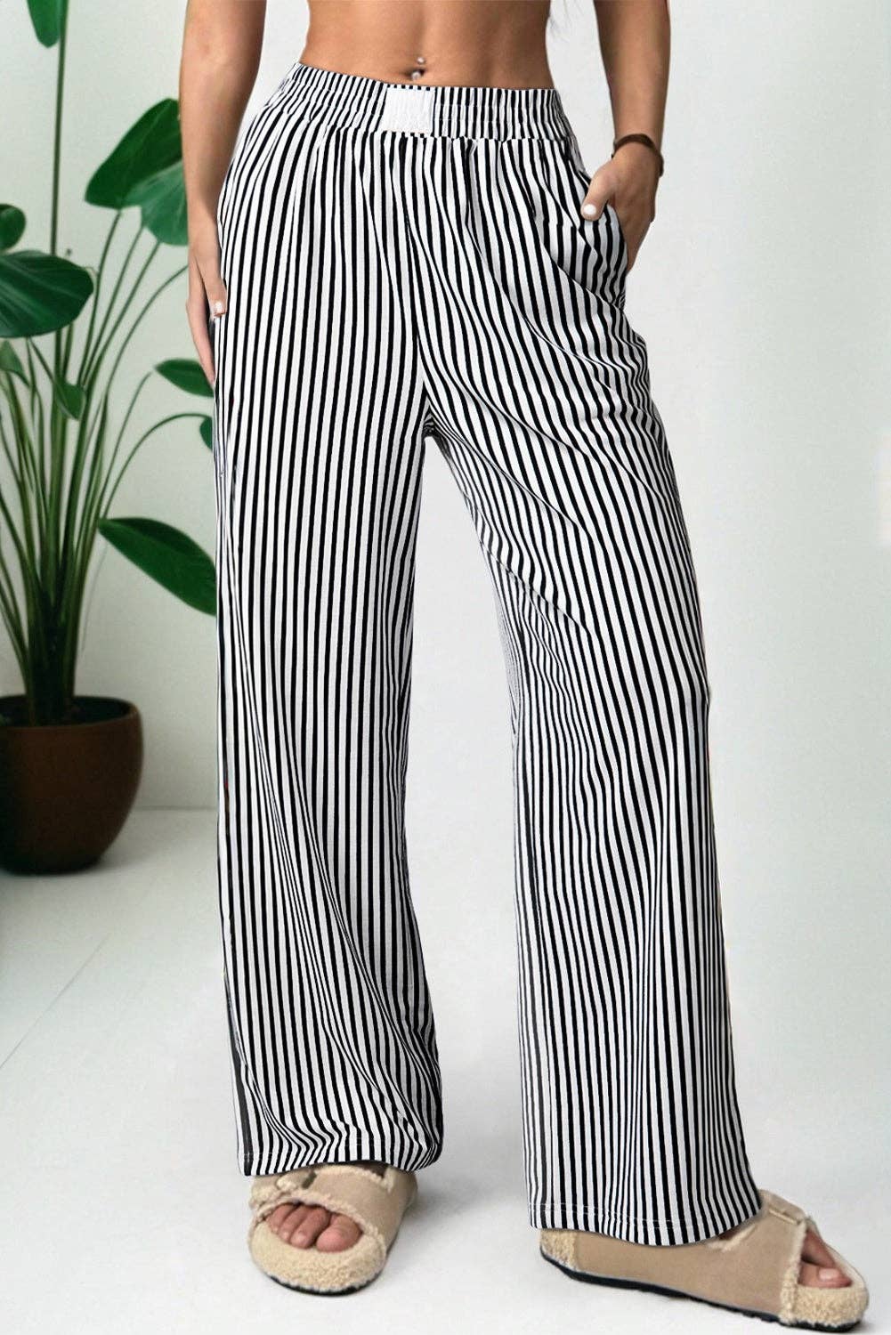 FASHION BLVD - Wholesale Pants - Women's - FB Stripe High Waist Pocketed Pants