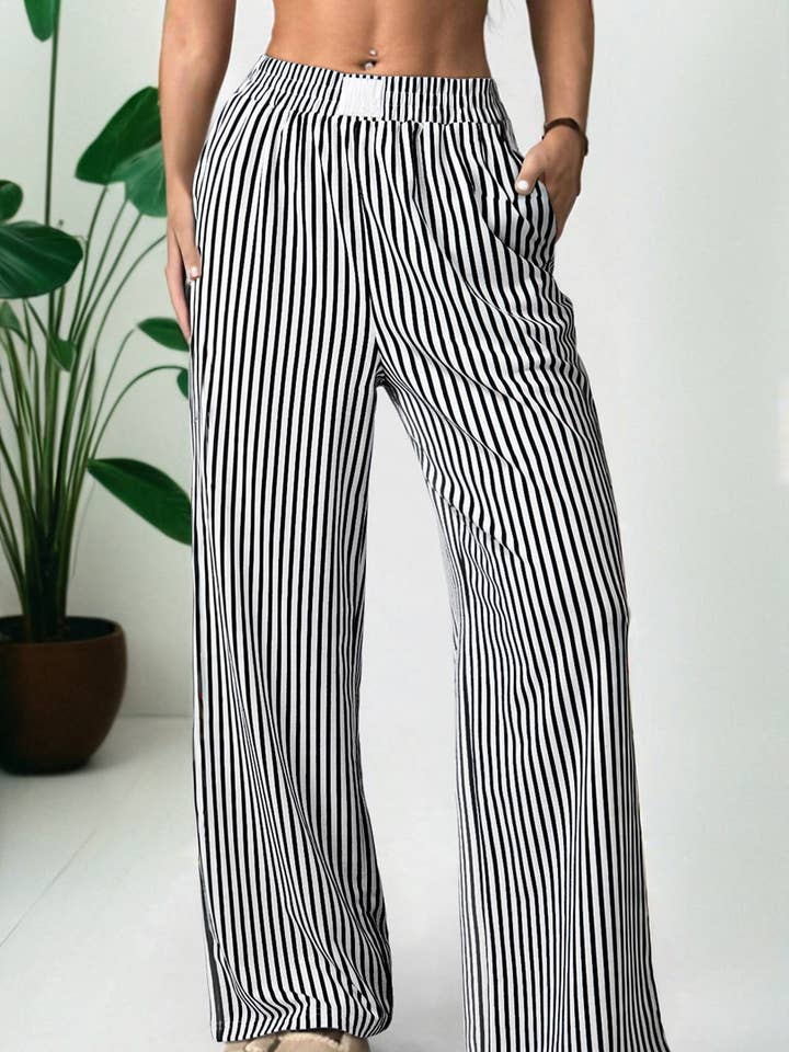 FASHION BLVD - Wholesale Pants - Women's - FB Stripe High Waist Pocketed Pants0