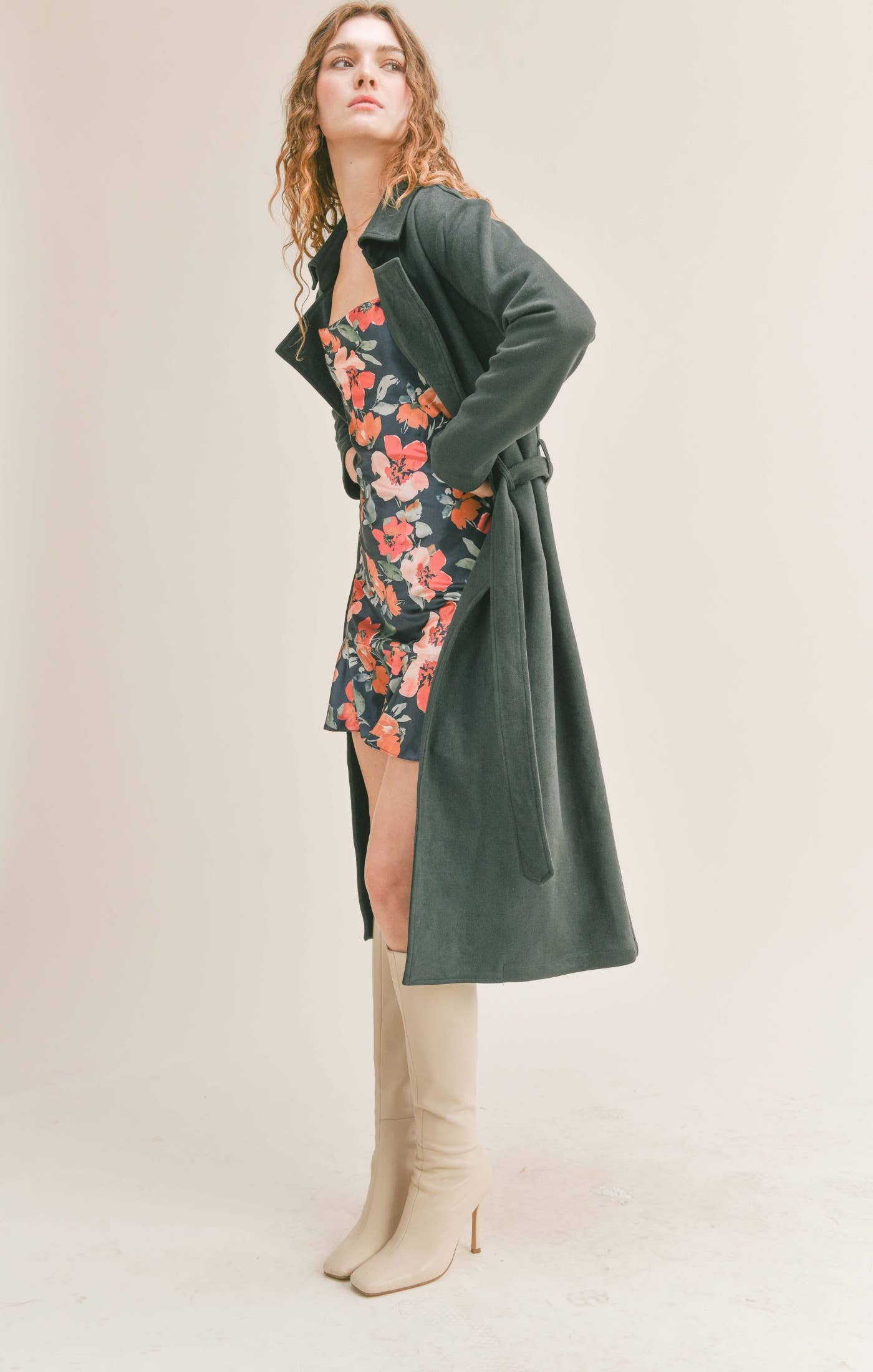 Sadie & Sage - Vendita all'ingrosso Cappotto - Donna - Cappotto in camoscio con cintura Bookworm: DARK FOREST6