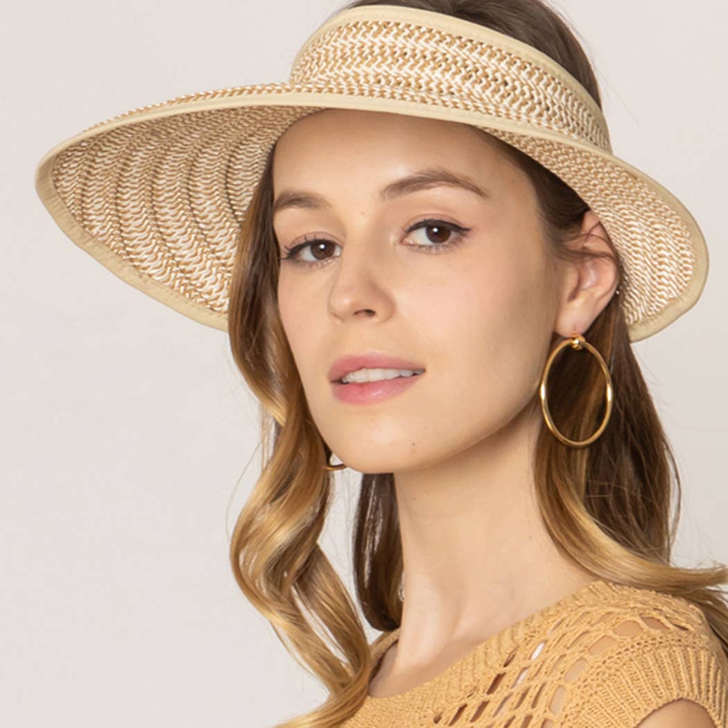 Fashion City - Wholesale Visor - Women's - Two Tone Straw Texture Sun Visor1