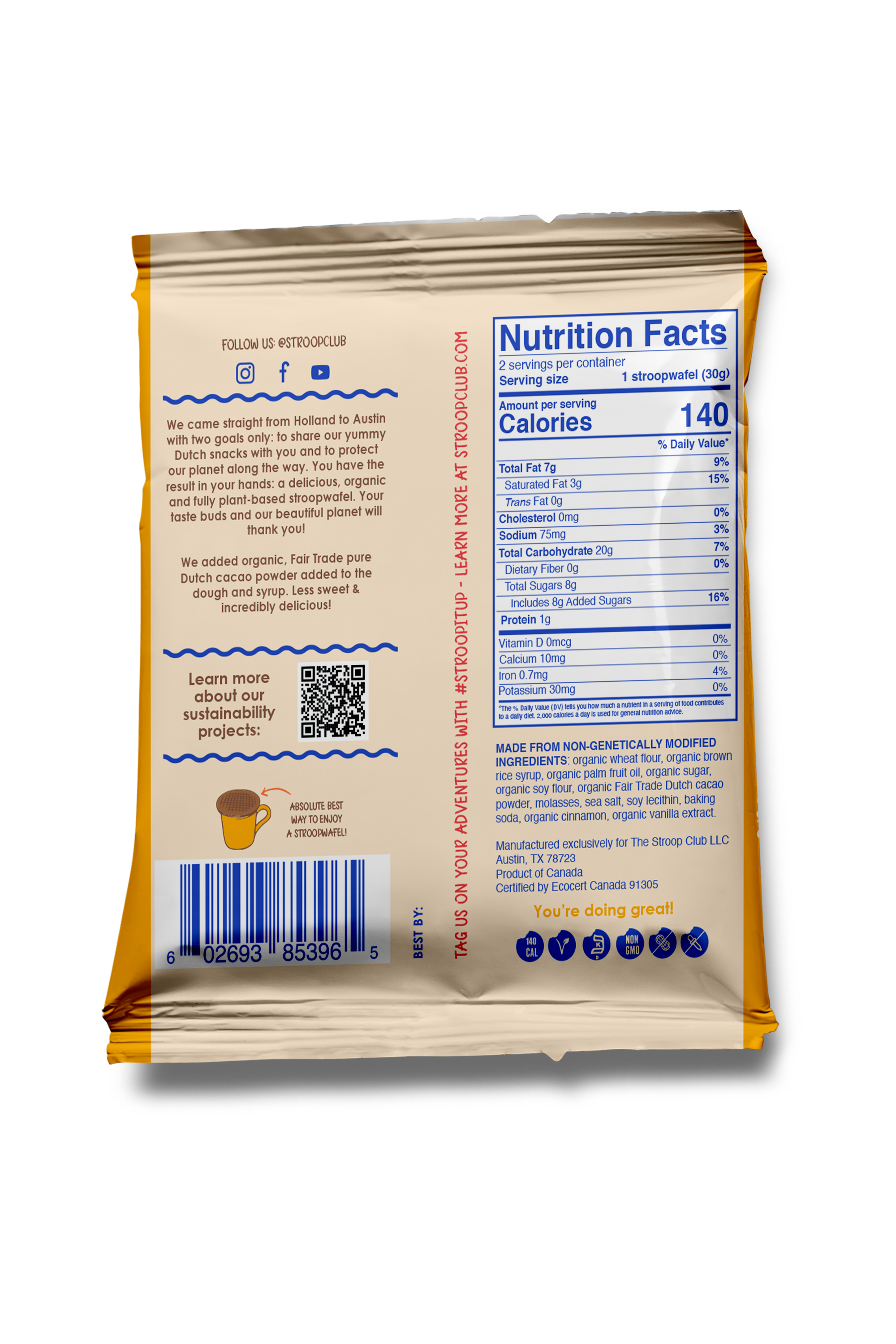 The Stroop Club (UK) – wholesale Biscuit – Chocolate Caramel Organic & Plant-based  Stroopwafel 2-pack2