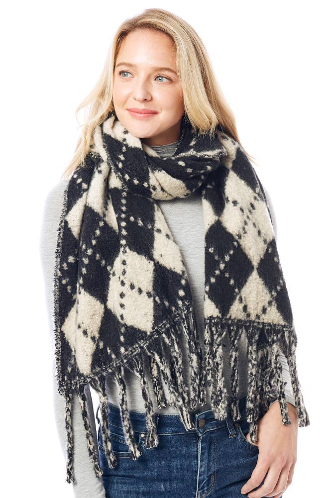 Hana - Vendita all'ingrosso Sciarpa - Donna - Sciarpa invernale con frange oblunghe con stampa Argyle6