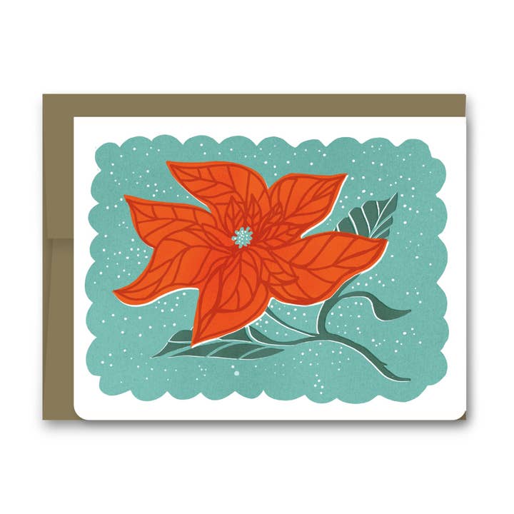 Poinsettia Blank Holiday Card for wholesale by Wolf & Wren Press