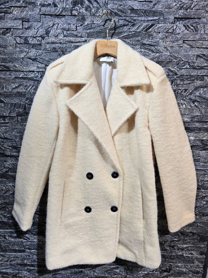 Short coat with buttons, shoulder pads, two pockets 24219 Ecru for wholesale by Adilynn