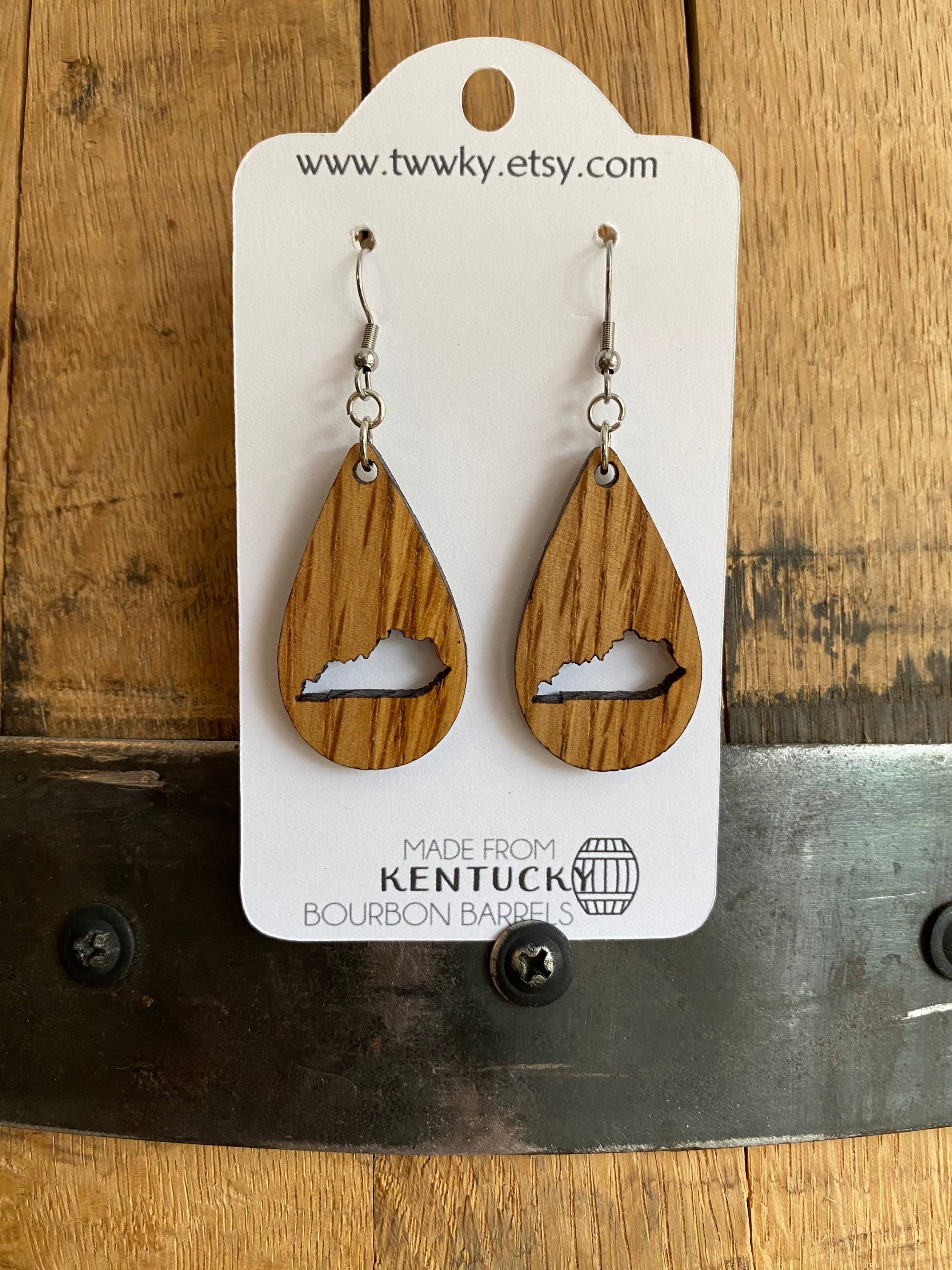 TWWKY - Wholesale Dangle Earrings - Kentucky Bourbon Barrel Reclaimed Wood Dangle Earrings5