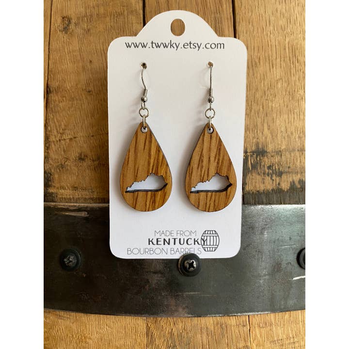 TWWKY - Wholesale Dangle Earrings - Kentucky Bourbon Barrel Reclaimed Wood Dangle Earrings5