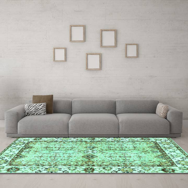 Tapis moderne de couleur turquoise abstraite lavable en machine pour la vente par Ahgly