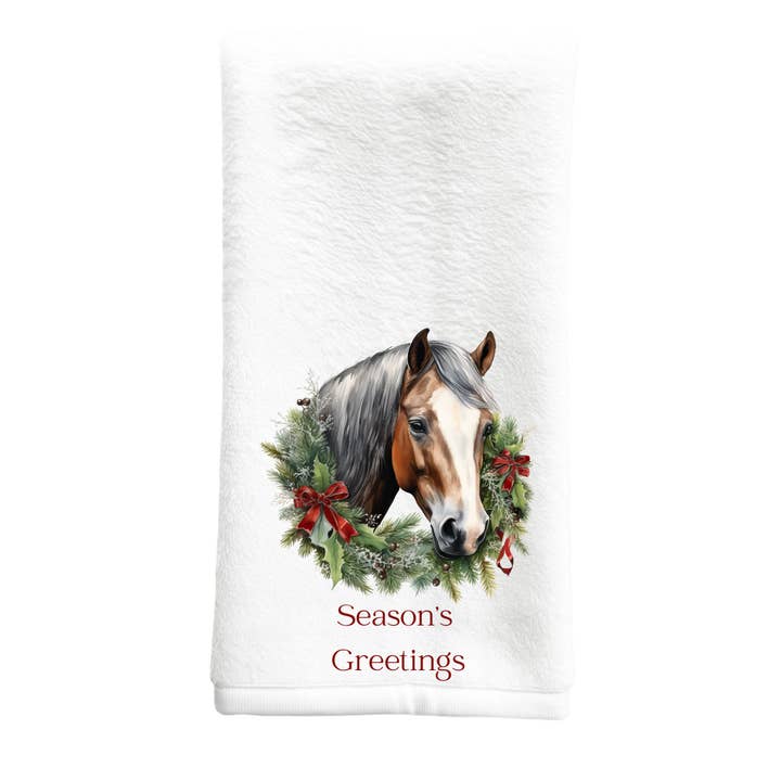 Kitchen Towel or Hand Towel - Christmas Horse with wreath for wholesale by Dusty & Delilah Designs