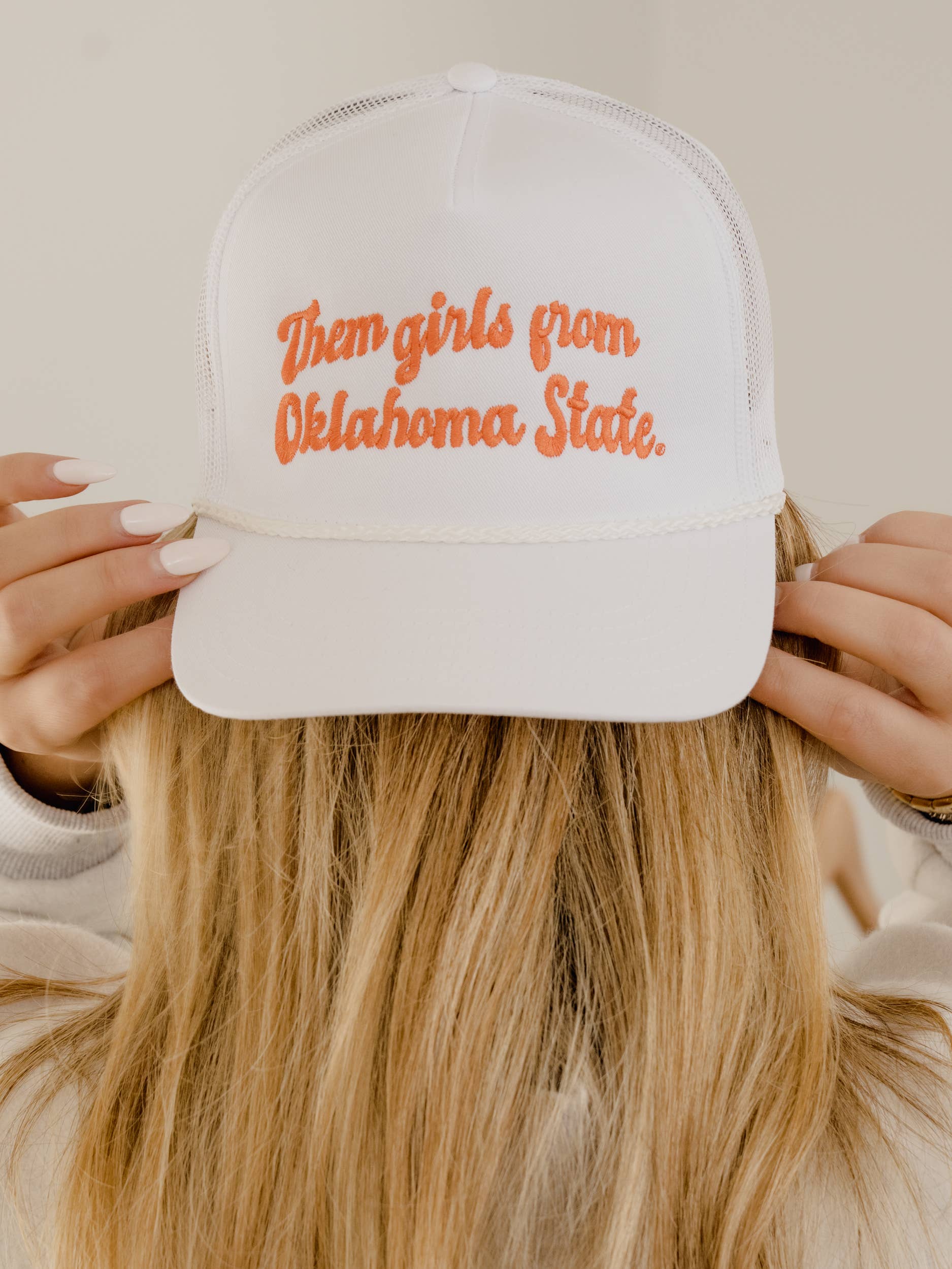 LivyLu - Wholesale Baseball Cap - Unisex - Them Girls from Oklahoma State Script White Hat3