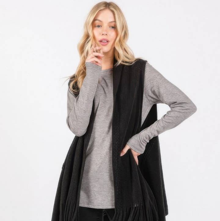 Colete de malha com borla de linha pontilada em relevo por atacado de CC Wholesale Clothing