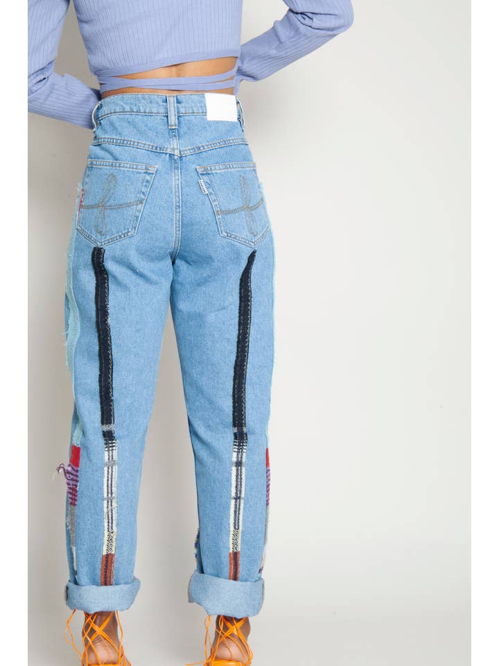 FANFARE LABEL - Wholesale Jeans – Women’s - High Waisted Organic & Recycled Stripe Wool Blue Jeans2