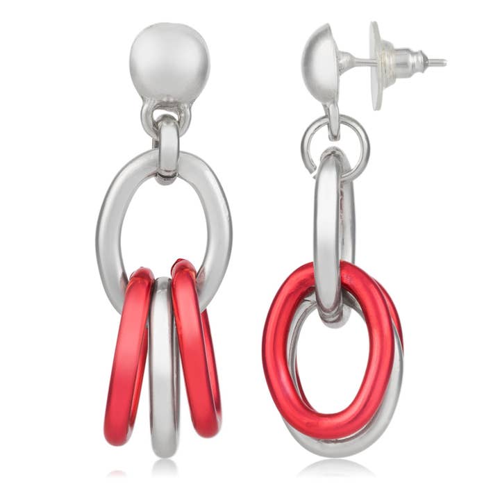 Red and Silver Link Earrings for wholesale by Gloria Mago