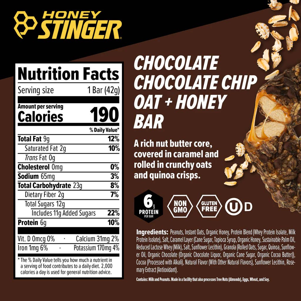 One Bay Distribution - Wholesale Snack Bar - Honey Stinger Oat + Honey Bar, 12 Pack, Chocolate Chip1