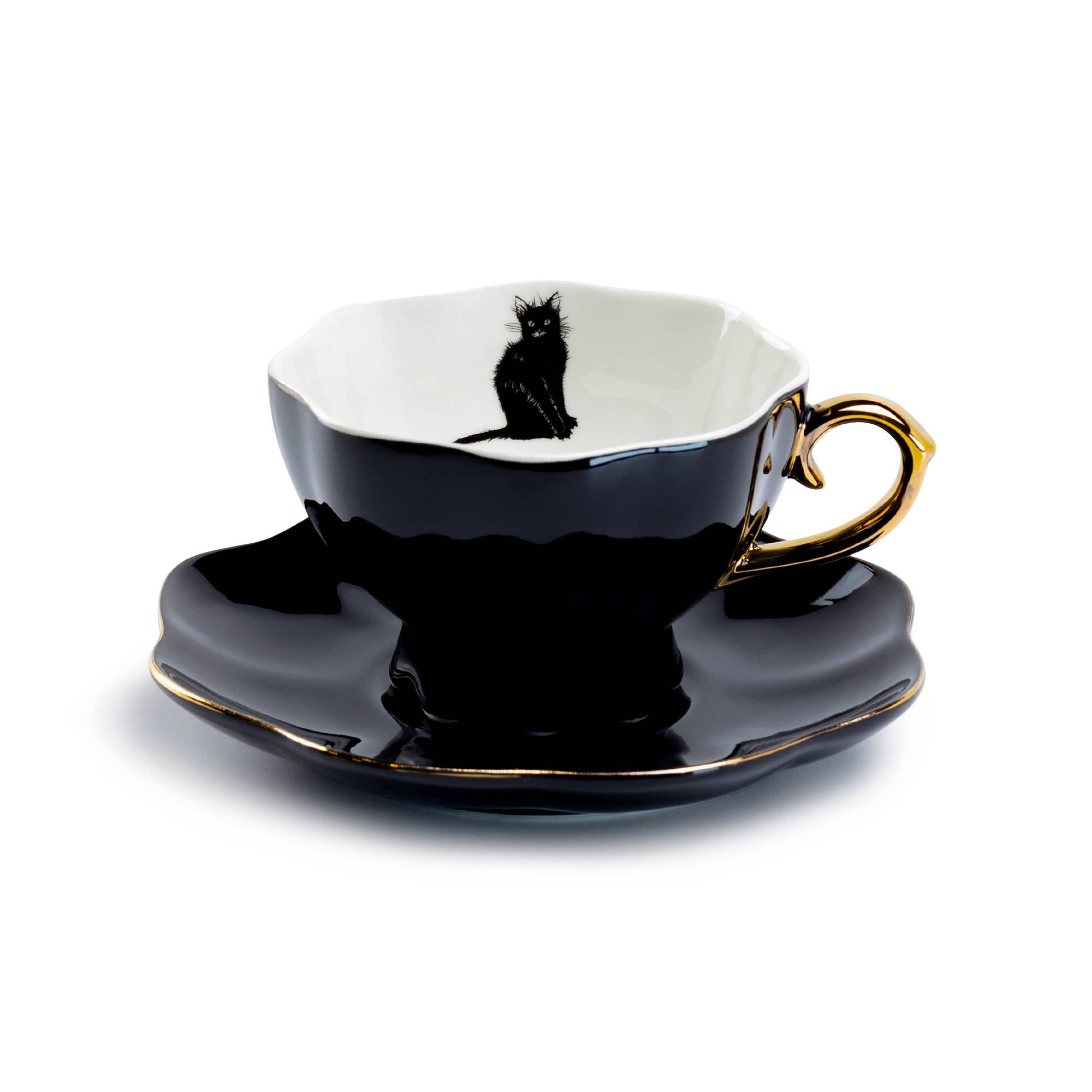 Grace Teaware - Wholesale Tea Set - Black Cat Black Gold 7.5oz Tea Cup and Saucer1