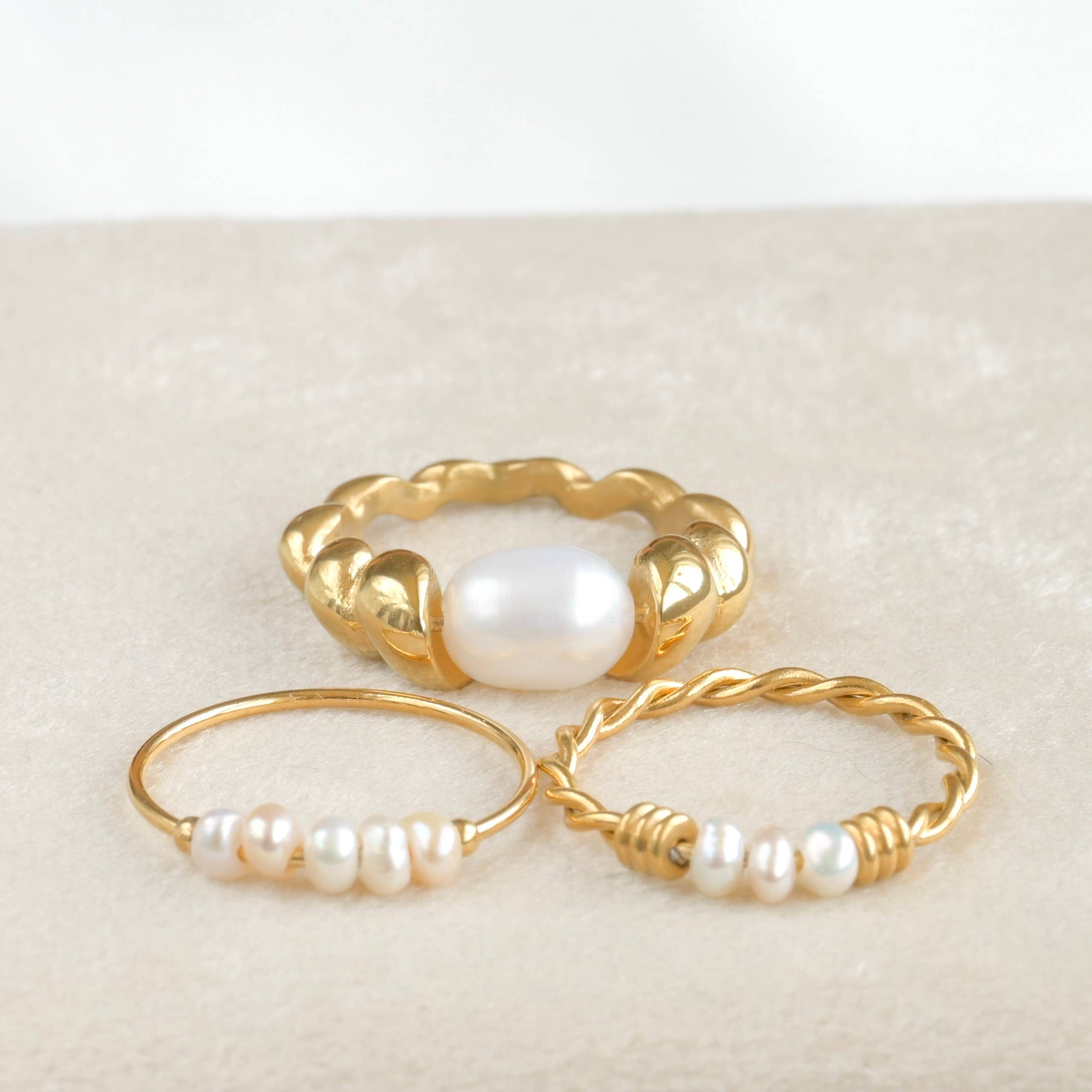 Blueyejewelry - Wholesale Band/Stacked Ring - Freshwater Pearl Rings - Stainless Steel Dainty Pearl Rings9