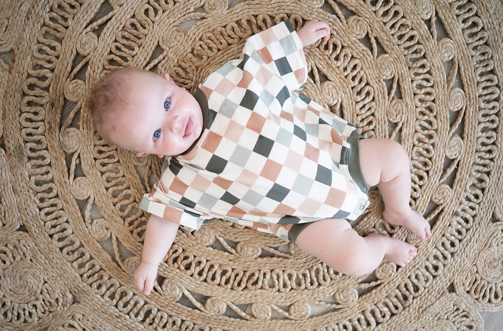 Addie Joy company - Wholesale Bodysuit (Non-Footed) - Baby - Oversized T-shirt Bubble Romper- Sage Check7