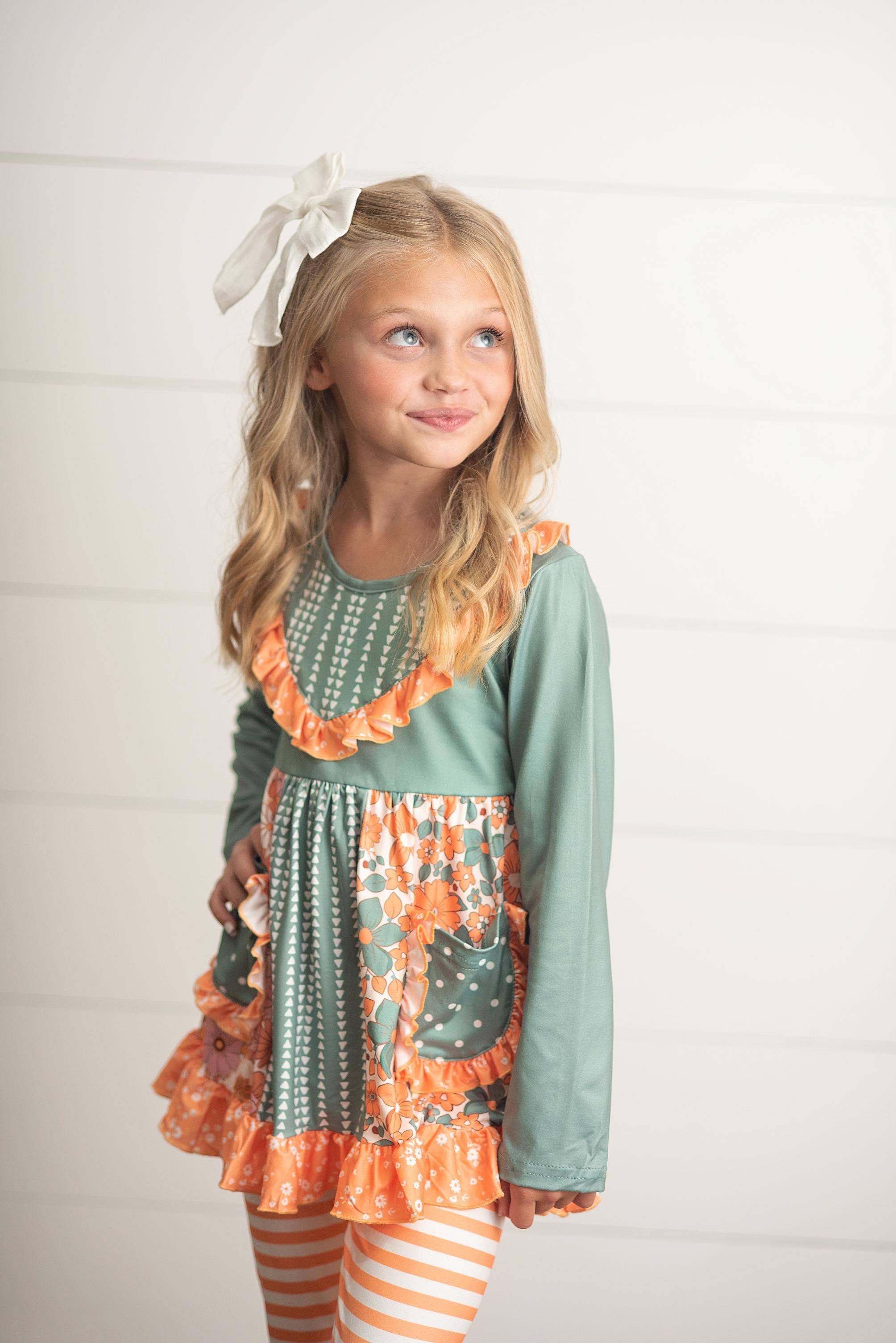 Adorable Sweetness - Wholesale Top & Pant Set - Kids - Kids Sage Floral Pocket Two Piece Bell Bottom Ruffle Set6