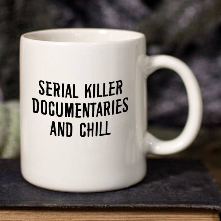 Serial Killer Documentaries and Chill Ceramic Mug for wholesale by Cronin's Books and Bits