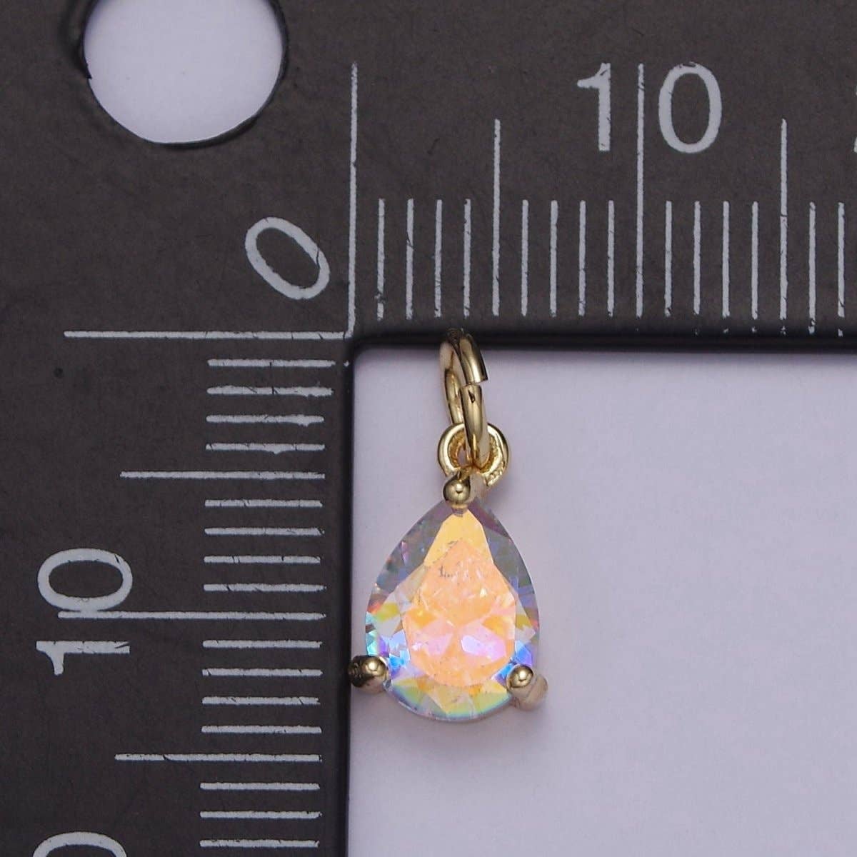Aim Eternal - Wholesale Individual Charm/Pendant - Clear Cubic Zirconia AB Aurora Borealis dangle Tear Drop Charm 14k yellow gold filled boutique jewelry Supply E-7301