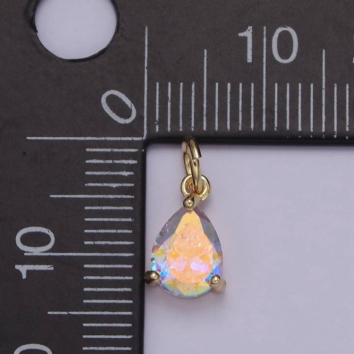 Aim Eternal - Wholesale Individual Charm/Pendant - Clear Cubic Zirconia AB Aurora Borealis dangle Tear Drop Charm 14k yellow gold filled boutique jewelry Supply E-7301