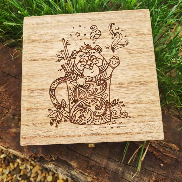 Panda Coffee trinket or dice Box - Felted for wholesale by Critit