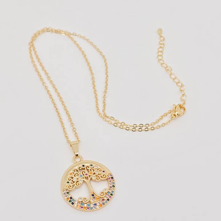 Mio Queena - Wholesale Pendant/charm necklace - Colorful "Tree of Life" Stainless Steel Pendant Necklace2