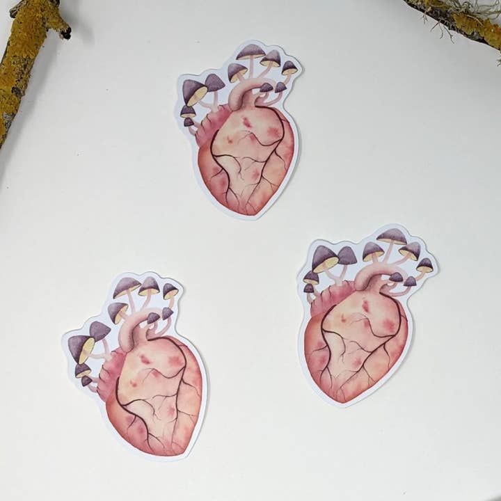 Mushroom Heart Watercolor Vinyl Sticker for wholesale by Odd Fox & Fern