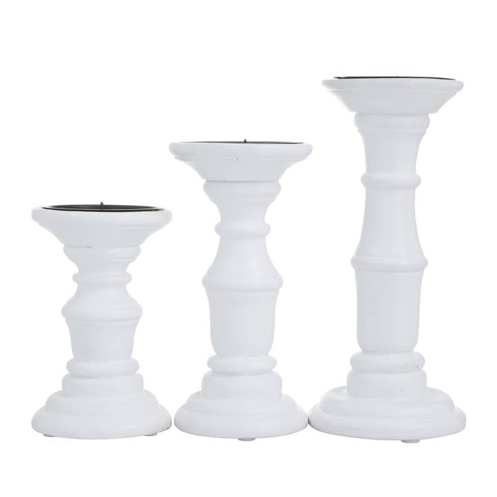 UMA Home Decor - Wholesale Candle Holder - Traditional White Mango Wood Candle Holder Set
