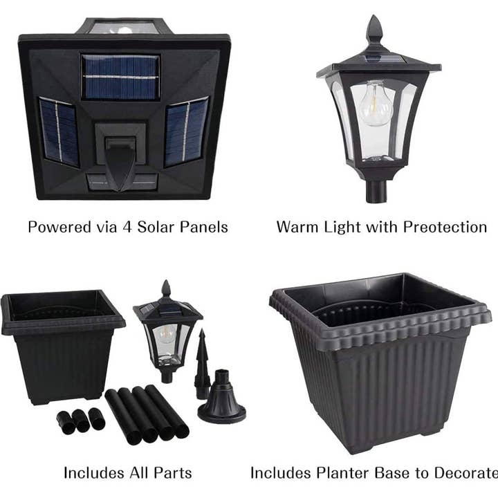 OutdoorSolarOutlet - Wholesale Outdoor/Lawn Light - 64 Inch Solar Lamp Post Lights Outdoor with Planter, 70 Lumen Solar Powered with 4 Adjustable Height- Black