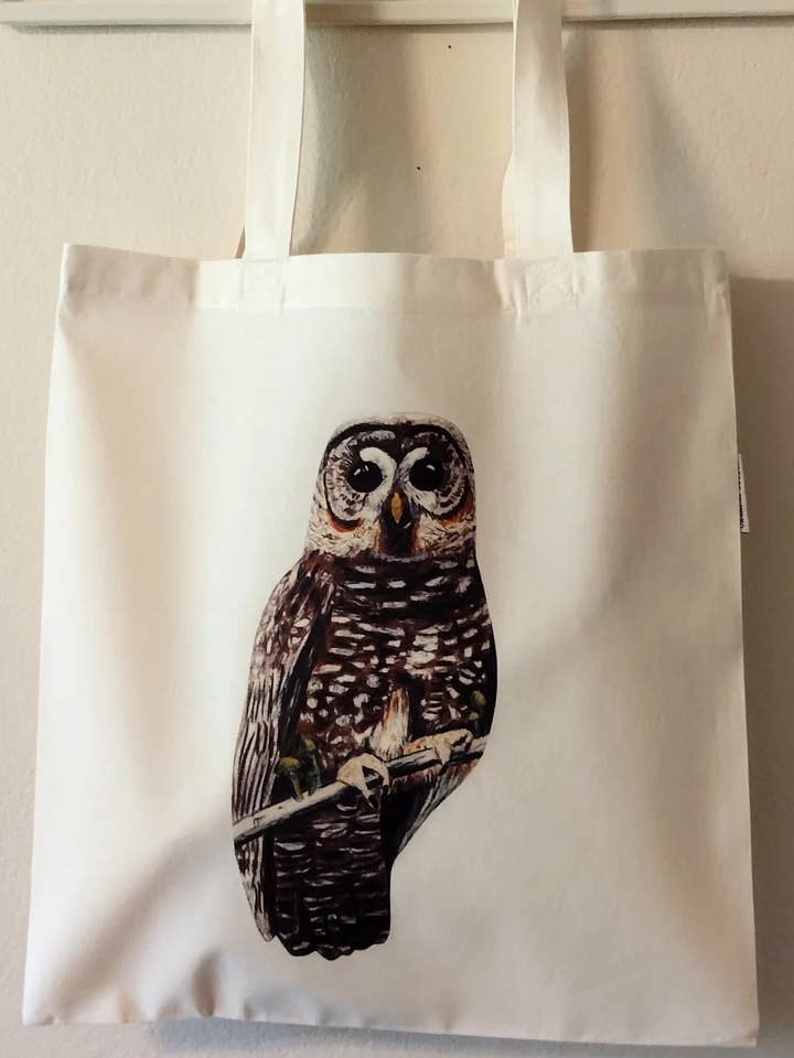 Spotted Owl Organic Cotton Tote Bag for wholesale by Tarasance