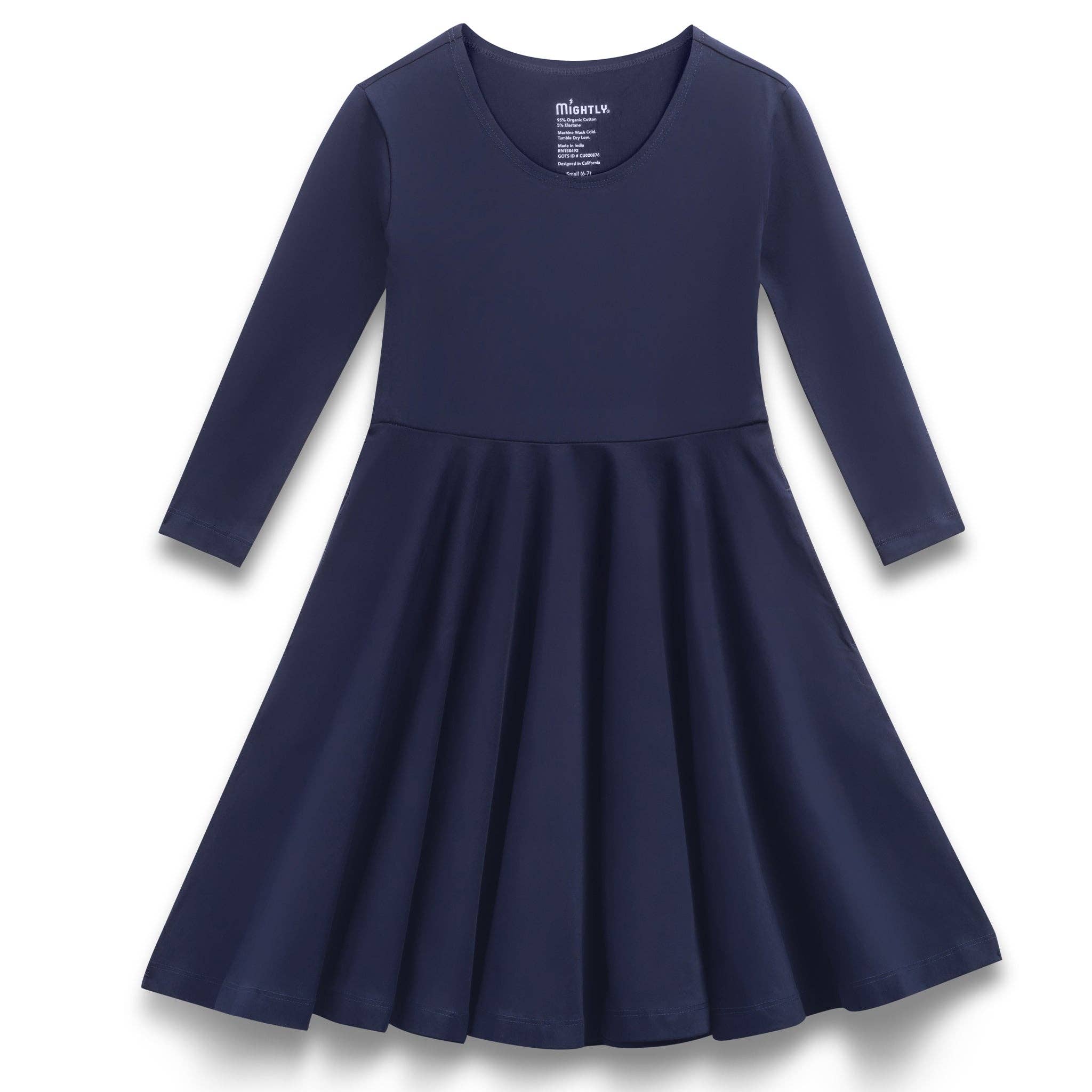 Mightly - Wholesale Dress - Kids - Organic Cotton 3/4 Sleeve Twirl Design: Core Colors5