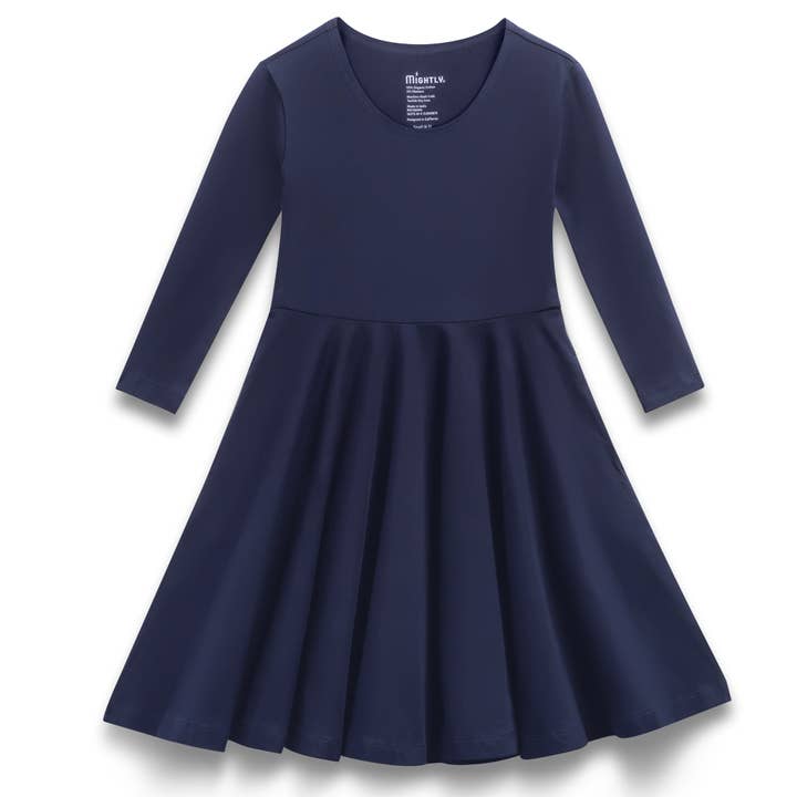 Mightly - Wholesale Dress - Kids - Organic Cotton 3/4 Sleeve Twirl Design: Core Colors5