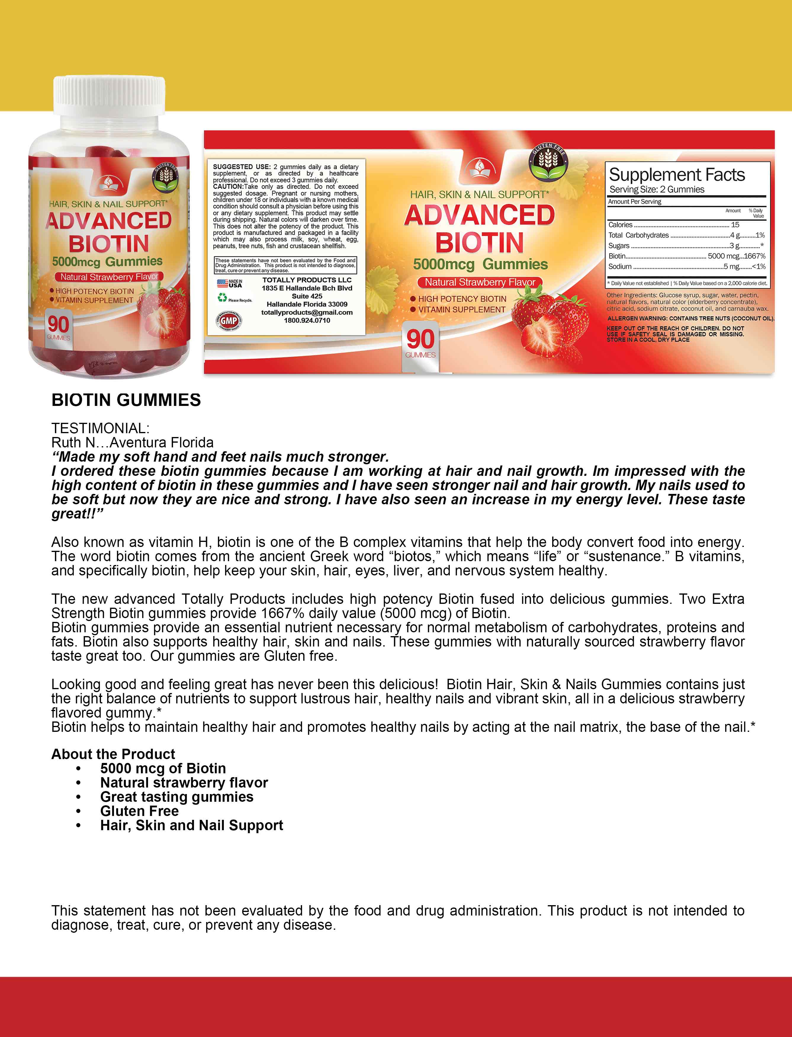 Totally Products - Wholesale Oral Supplement/Vitamin - Totally Products Advanced Biotin Gummies 5000mcg (90 gummies)2