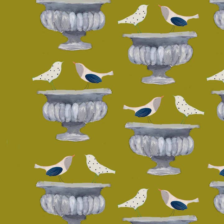 HE02W Heritage Garden Bird Bath Patterned Paper x 25 sheets for wholesale by Print Circus