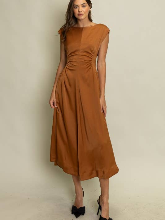 SOD1366 Ruched Satin Midi Dress for wholesale by Heyson