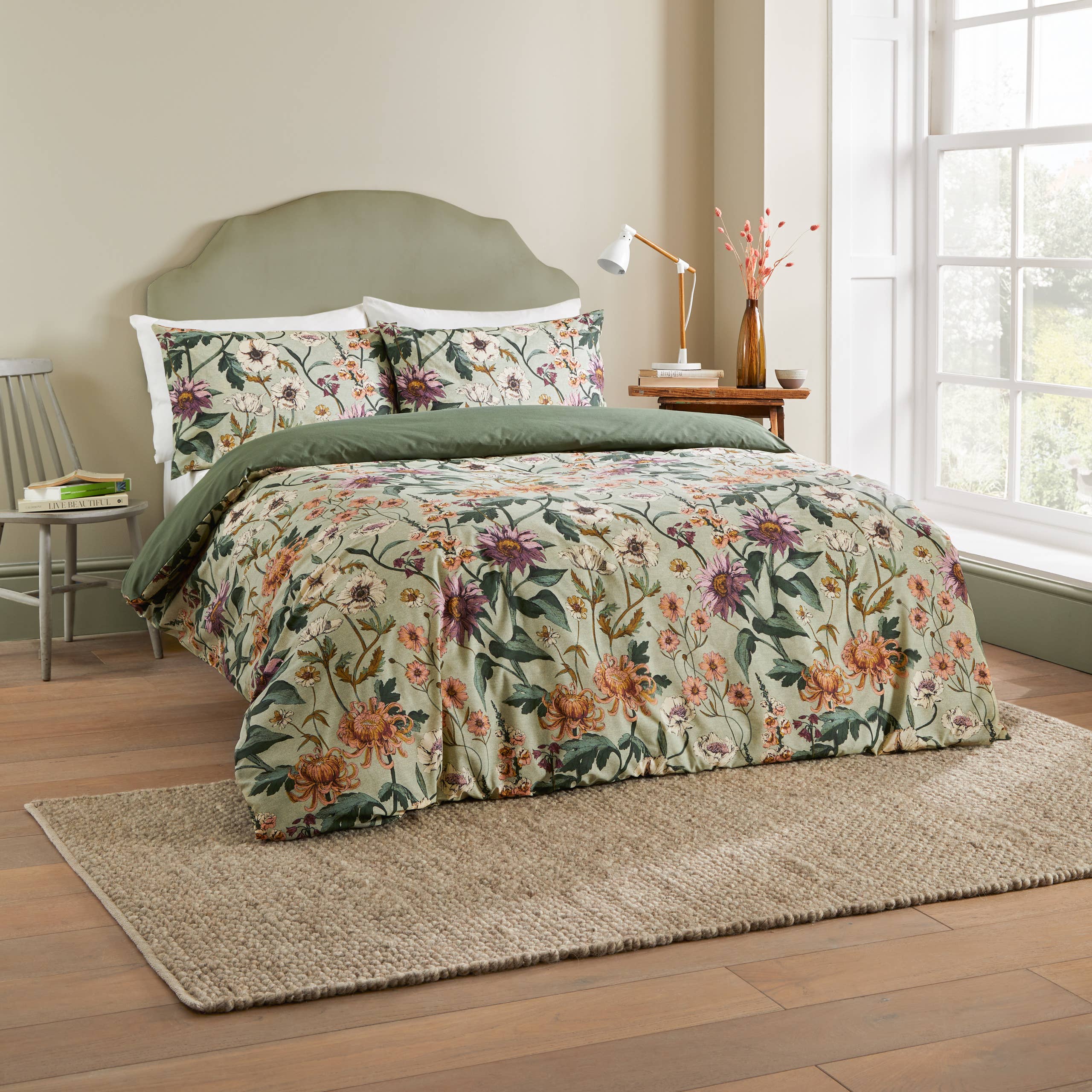 Wallflower Botanical Duvet Cover Set Celadon Green for wholesale on Faire3