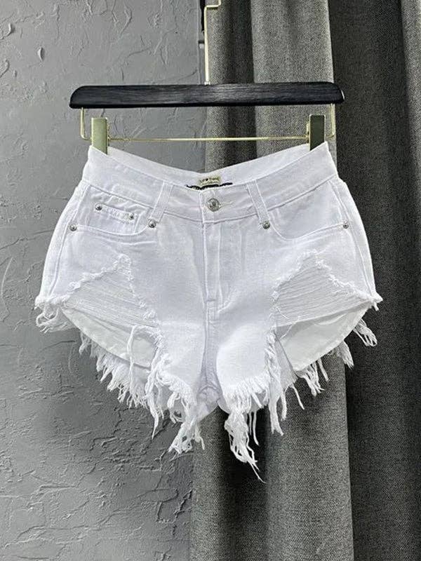Your Beautiful Boutique - Wholesale Shorts - Women's - Tasseled Burlap Denim Shorts
