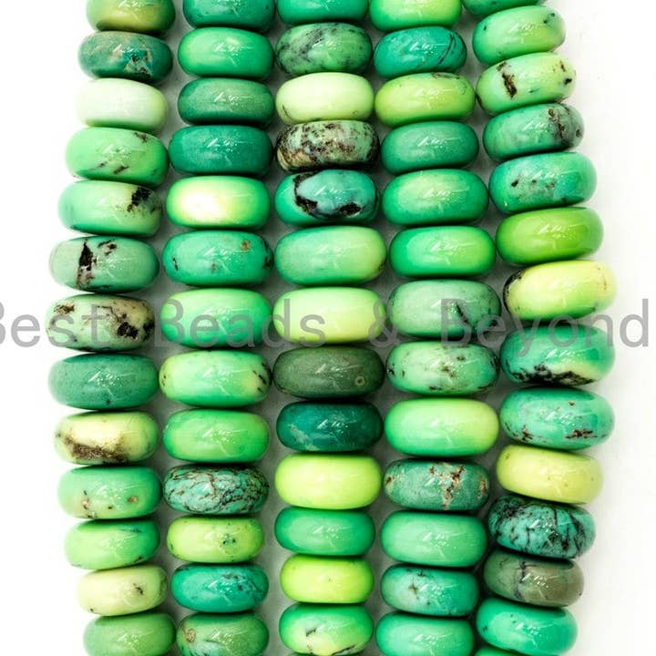 BestBeads&Beyond - Wholesale Beads - 8-18mm High Quality Natural Green Opal Graduated,Rondelle Smooth/Faceted Gemstone Beads,Green Color Beads, 15.5inch strand, SKU#U1942
